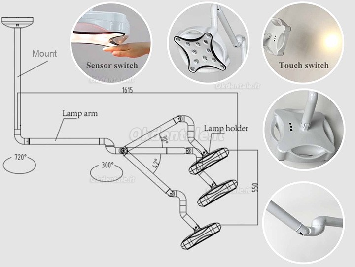 Micare JD1700L Lampada scialitica odontoiatrico lampada senza ombre montato a soffitto